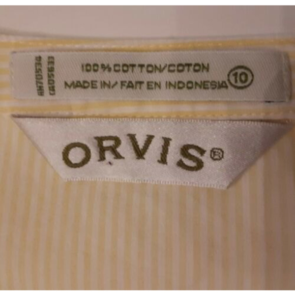 Orvis Women's Yellow and White Striped Button Down with Ruffle Front - Size 10 - Picture 5 of 8